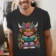 Highland Cow Book Floral Bookworm Men's V-Neck T-Shirt Highland Cow Book Floral Bookworm Men's V-Neck T-Shirt