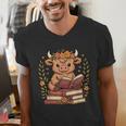 Highland Cow Reading Book Graphic Cow With Book Floral Men's V-Neck T-Shirt Highland Cow Reading Book Graphic Cow With Book Floral Men's V-Neck T-Shirt