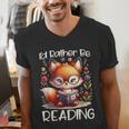 I'd Rather Be Reading Cute Fox Book Lover Reader Bookworm Men's V-Neck T-Shirt
