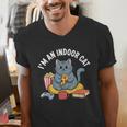 I'm An Indoor Cat Introvert Pizza Popcorn Book Gamer Cat Men's V-Neck T-Shirt
