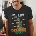 Just a Boy Who Loves Dragons And Books Reading Dragon Men's V-Neck T-Shirt