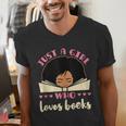 Just a Girl Who Loves Books African American Book Nerd Lover Men's V-Neck T-Shirt Just a Girl Who Loves Books African American Book Nerd Lover Men's V-Neck T-Shirt