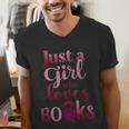 JUST A GIRL WHO LOVES BOOKS LIBRARIAN BOOK LOVERS BOOKWORM Men's V-Neck T-Shirt JUST A GIRL WHO LOVES BOOKS LIBRARIAN BOOK LOVERS BOOKWORM Men's V-Neck T-Shirt