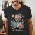 Just A Girl Who Loves Books Messy Bun Book Skeleton Bookworm Men's V-Neck T-Shirt