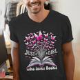 Just a Girl Who Loves Books Reading Book Butterfly Bookworm Men's V-Neck T-Shirt