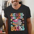 Just A Girl Who Loves Books Reading Cute Bookworm Girls Kids Men's V-Neck T-Shirt