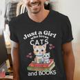 Just A Girl That Loves Cats And Books Cute Cat & Bookwork Men's V-Neck T-Shirt Just A Girl That Loves Cats And Books Cute Cat & Bookwork Men's V-Neck T-Shirt