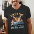 Just a Girl Who Loves Cats And Books Kitties Pet Art Lover Men's V-Neck T-Shirt