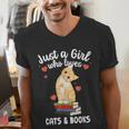 Just a Girl Who Loves Cats And Books Reading Cat & Bookworm Men's V-Neck T-Shirt Just a Girl Who Loves Cats And Books Reading Cat & Bookworm Men's V-Neck T-Shirt