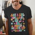 Just A Girl Who Loves Dragons And Books Reading Bookworm Men's V-Neck T-Shirt Just A Girl Who Loves Dragons And Books Reading Bookworm Men's V-Neck T-Shirt