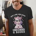 Just a Girl Who Loves Unicorns & Books Bookish Unicorn Love Men's V-Neck T-Shirt