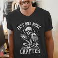 Just One More Chapter Skeleton Reading Book Men's V-Neck T-Shirt Just One More Chapter Skeleton Reading Book Men's V-Neck T-Shirt