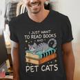 I Just Want To Read Books And Pet Cats Bookish Bookworm Men's V-Neck T-Shirt