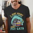 I Just Want To Read Books And Pet Cats Cat Book Lovers Men's V-Neck T-Shirt I Just Want To Read Books And Pet Cats Cat Book Lovers Men's V-Neck T-Shirt