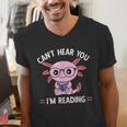 Kawaii Axolotl Can't Hear You I'm Reading Book Lover Men's V-Neck T-Shirt
