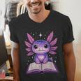 Kawaii Axolotl Cute Axolotls Reading Book Men's V-Neck T-Shirt Kawaii Axolotl Cute Axolotls Reading Book Men's V-Neck T-Shirt