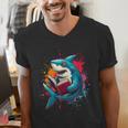 Kawaii Shark Reads Book Reading Library Book Bookworm Men's V-Neck T-Shirt Kawaii Shark Reads Book Reading Library Book Bookworm Men's V-Neck T-Shirt