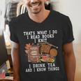 Knitting Reading Books Drinking Tea Knitter Knit Men's V-Neck T-Shirt Knitting Reading Books Drinking Tea Knitter Knit Men's V-Neck T-Shirt