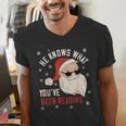He Knows What You'Ve Been Reading Book Lover Women Santa Men's V-Neck T-Shirt