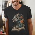 Leopard Book Flower Men's V-Neck T-Shirt Leopard Book Flower Men's V-Neck T-Shirt