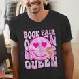 Library Book Fair Queen Vibe Groovy Tie Dye School Reading Men's V-Neck T-Shirt