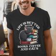 Life Is Better With Books Cats & Coffee Librarian Book Lover Men's V-Neck T-Shirt