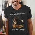 Life Is Better With Cats And Books Cute Cat Lover For Men Women Kids Men's V-Neck T-Shirt