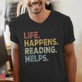 Life Happens Reading Helps Book Lovers Vinage Men's V-Neck T-Shirt