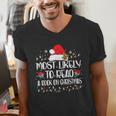 Most Likely To Read A Book On Christmas Family Matching Men's V-Neck T-Shirt Most Likely To Read A Book On Christmas Family Matching Men's V-Neck T-Shirt