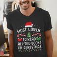 Most Likely To Read A Book On Christmas Family Matching Xmas Men's V-Neck T-Shirt