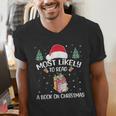 Most Likely To Read A Book On Christmas Love Reading Books Men's V-Neck T-Shirt