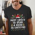 Most Likely To Read A Book On Christmas Matching Family Men's V-Neck T-Shirt