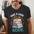 Take a Look It's In a Book Teacher Reading Apparel Men's V-Neck T-Shirt Take a Look It's In a Book Teacher Reading Apparel Men's V-Neck T-Shirt