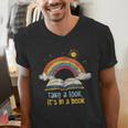 Take a Look It's In a Book Vintage Reading Teacher Rainbow Men's V-Neck T-Shirt