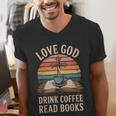 Love God Drink Coffee Read Books Men's V-Neck T-Shirt