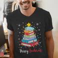 Merry Bookmas Book Christmas Tree Lights Xmas Men Women Kids Men's V-Neck T-Shirt Merry Bookmas Book Christmas Tree Lights Xmas Men Women Kids Men's V-Neck T-Shirt