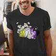 Non-Binary Book Lover Nonbinary Daisy LGBT Reading Pride Men's V-Neck T-Shirt