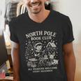 North Pole Book Club Christmas Elf Bookish Retro Graphic Men's V-Neck T-Shirt North Pole Book Club Christmas Elf Bookish Retro Graphic Men's V-Neck T-Shirt
