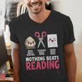 Nothing Beats Reading Rock Paper Scissors Book Lover Library Men's V-Neck T-Shirt