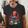 Octopus Reading Books Tea Coffee Men's V-Neck T-Shirt
