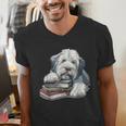 Old English Sheepdog Books Reading Dog Breed Graphic Men's V-Neck T-Shirt Old English Sheepdog Books Reading Dog Breed Graphic Men's V-Neck T-Shirt
