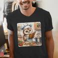 Owl Learning To Cook With Cookbook Chef Apron Stove Cooking Men's V-Neck T-Shirt