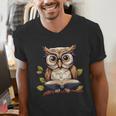 Owl Reading A Book Perched On A Branch Bookworm Men's V-Neck T-Shirt Owl Reading A Book Perched On A Branch Bookworm Men's V-Neck T-Shirt