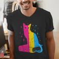 Pansexual Pride Celestial Cat Sitting Book LGBTQ Pan Colors Men Women Men's V-Neck T-Shirt Pansexual Pride Celestial Cat Sitting Book LGBTQ Pan Colors Men Women Men's V-Neck T-Shirt