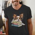 Papillon Books Reading Dog Breed Graphic For Men Women Kids Men's V-Neck T-Shirt