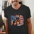 Patriotic German Shepherd Dog Books Baseball American Flag Men's V-Neck T-Shirt