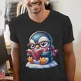 Penguin Reading a Book Animal Men's V-Neck T-Shirt