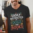 Pet Lover Joke Easily Distracted By Dogs And Books Men Men's V-Neck T-Shirt Pet Lover Joke Easily Distracted By Dogs And Books Men Men's V-Neck T-Shirt