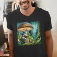 Rabbit Reading Book Under Large Mushroom Easter Bandana Men's V-Neck T-Shirt