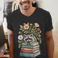 Raccoon Books Reading Flowers Men's V-Neck T-Shirt Raccoon Books Reading Flowers Men's V-Neck T-Shirt